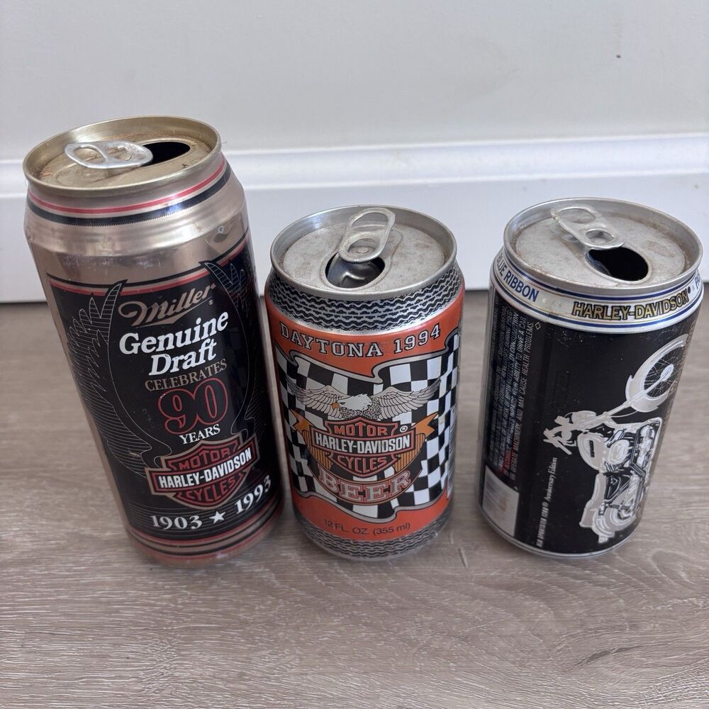 Harley Davidson Vintage Beer Can Lot Miller Pabst Daytona 1993 1994 90th Anniver
